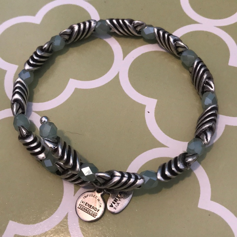 Alex and Ani light green beaded silver bracelet